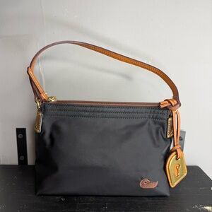 Dooney & Bourke Black Nylon Shoulder Bag with Tan Leather Trim